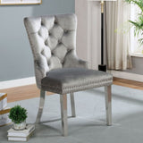 ZNTS Contemporary Gray Flannelette 2pcs Side Chairs Button-Tufted Upholstered Dining Chairs Wingback B011P208973