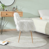 ZNTS WHITE Faux Fur Upholstered Make up chair Side Dining Chair with Metal Leg W2069P174778