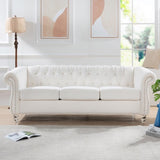 84.65" Rolled Arm Chesterfield 3 Seater Sofa W68058494
