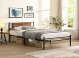 Twin XL Size metal bedframe,Headboard with wood panel decoration,black 47837495
