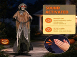 5.7FT Halloween Animated Grim Reaper Decoration, Sound Activated Moving Head & Swinging Hands, Scary 47866860