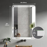 40*24 Inch LED Bathroom Mirror Vanity Mirrors with Front Lights Wall Mounted Anti-Fog Frameless Make W2709P179003