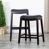 24" Counter Stool, Espresso Finish, Black Leather Seat B04660611