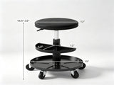 Black Rolling Mechanic Stool with 2-Tier Tool Storage Trays, PU Leather Pneumatic Height 25679117