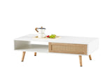 41.34" Rattan Coffee table, sliding door for storage, solid wood legs, Modern table for living room W1265107718