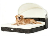 Hand-Woven PE Rattan Dog Bed with Adjustable Canopy, Elevated Outdoor Pet Daybed with Washable Plush 33241988