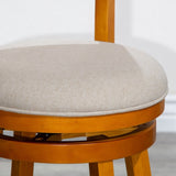 24" Counter Height Slat Back Swivel Stool, Natural Finish, Beige Fabric Seat B04660692
