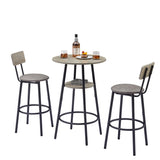 Round bar stool set with shelf, upholstered stool with backrest Grey, 23.62'' W x 23.62'' D x W1162101846