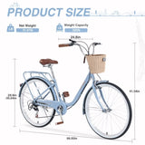 7 Speed City Bike With Basket , Steel Frame,Multiple Colors 26 Inch Girls Bicycle W1019P206056