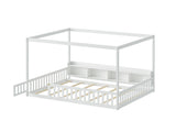 Full Size Montessori Floor Bed, Headboard with Open Storage Cubbies, 4-Sided Guardrails with Access W5767P517425