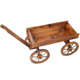 ZNTS Wood Wagon Flower Planter Pot Stand W/Wheels Home Garden Outdoor Decor W465P180333