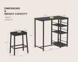 Dining Table Set for 2 with 3 Large Storage Shelves, Kitchen Stools Upholstered PU Leather, 3 Piece W2129P297195