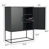 Heavy Duty Metal Buffet Sideboard Modern Steel Storage with 2 Shelves, Free Standing Accent GL-W2735P186336
