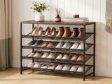 5-Tier Adjustable Shoe Rack Antique Wood Mesh Metal Shelves Wooden Top for 95163687