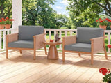 Gray Boho Patio Acacia Wood Chair with Woven Rope Armrests, Cushioned Outdoor Accent Chair for Porch 11342284