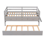 ZNTS Low Loft Bed Twin Size with Full Safety Fence, Climbing ladder, Storage Drawers and Trundle Gray WF312991AAE
