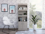Simma Bookcase, Metal Hardware, Three Shelves, Double Door Cabinet -Light Gray B20091982