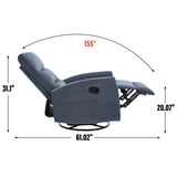 Manual Recliner Chair with Rocker and Swivel in Fabric for Living Room, Blue Grey W3224P289274