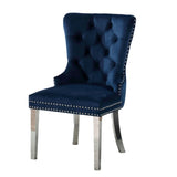 ZNTS Contemporary Blue Color Flannelette 2pcs Side Chairs Button-Tufted Upholstered Dining Chairs B011P208975