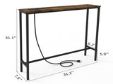 31.50"x7.87"x31.10" Console Table, MDF with Melamine Veneer & Iron Frame, with Power Outlet, Rusty 35742284