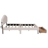 Teddy Fleece Queen Size Upholstered Platform Bed with Drawer, Beige WF309187AAA