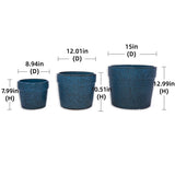 Handmade Ceramic Planter Set of 3, 15/12/9 Inch Diameter, Blue Textured Pattern, for Succulents & W3273P321470