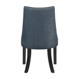 Blue Textured Fabric Upholstered Side Chairs Set of 2, Dark Walnut Finish Wooden Legs Modern Dining B011P257327