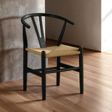 Black Wooden 2pc Side Chairs Dining Room Furniture Kitchen Dining Chair Woven Rope Seat Modern Style B011P312733