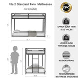 ZNTS Adam Sturdy Twin over Twin Bunk Bed Metal Black for Kids and Adult, Low Profile Twin over twin bunk B083P152996