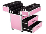 4 Tier Lockable Cosmetic Makeup Train Case with Extendable Trays Pink 80010757