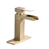 Waterfall Bathroom Brushed Gold Single Handle Bathroom Sinks 1 or 3 Hole Solid Vanity W1224P224288