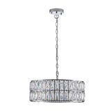 Modern Crystal Drum Chandelier, 6-Light Pendant Lighting Fixture with Silver Metal Frame for Living W1340P189448