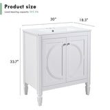 30" No Assembly Needed Vintage White Bathroom Vanity with Ceramic Sink,Two Soft-Close Doors & W2896P318470