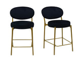 2-Pack Modern Velvet Bar Stools with Gold Metal Legs Accent Round Counter Stools for Kitchen Island, W1757P387424