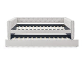 Daybed with Trundle Upholstered Tufted Sofa Bed, with Button and Copper Nail on Square Arms,Full 40537280
