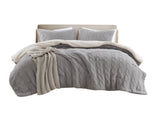 3 Pieces King/Cal King Cable Knit Chenille Comforter Set,Gray B035P381304