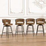 28" Technical Leather Woven Bar Stool Set of 2,Black legs Barstools No Adjustable Kitchen Island T2396P279778