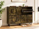 Rustic Brown Narrow Shoe Cabinet 4 FlipUp Hidden Drawers, Slim Freestanding Shoe Organizer 06532041