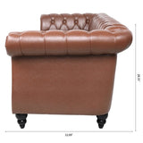 84.65"BROWN PU Rolled Arm Chesterfield Three Seater Sofa. W68035343