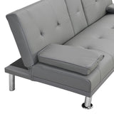 ZNTS Sofa Bed with Armrest two holders WOOD FRAME, STAINLESS LEG, FUTON GREY PVC W2297P247516