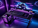 31.5" Z-Shaped Faux Carbon Fiber Veneer Gaming Desk P2 Particleboard Iron Pipe Computer Desk with 72974532