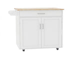 Kitchen island rolling trolley cart with Adjustable Shelves and towel rack rubber wood table top W28235386