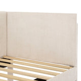 Twin Size L-Shaped Corduroy Daybed,Upholstered Bed Frame with 2 Storage Drawers, Beige N733P171470A