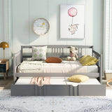 Full Size Daybed Wood Bed with Twin Size Trundle,Gray WF295131AAE