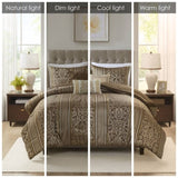 6 Piece Jacquard Comforter Set with Throw Pillows-Full/Queen B035P280388