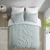 3 Piece Cotton Jacquard Comforter Set Aqua Full/Queen B03596412