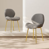 Modern minimalist grey teddy velvet Dining Chairs Set of 2 with sturdy gold metal legs and W1727P251125