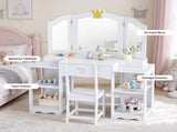 Kids Vanity with Storage, Kids Vanity Table and Chair Set with Tri-Fold Mirror, Extra-Wide Kids 81344517