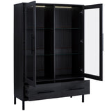 60'' Tall Display with Tempered Glass Door, LED Lighting, Two Drawers, Modern Style Storage N845P261801B