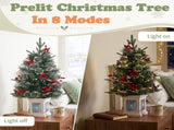 2 Pack 3FT Pre-Lit Snow Flocked Christmas Trees, Green PVC PE Pine Needle Foliage with 264 Tips, Red 09524057